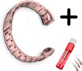 Strap-it Stalen schakel bandje - geschikt voor Huawei Band 3 Pro / Huawei Band 4 Pro - roze + inkort toolkit