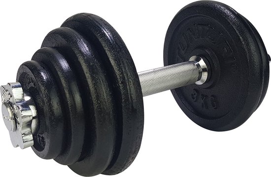 Tunturi Gewichten Gietijzer totaal 15kg - Halterset met schroefsluiting - Dumbbell Set - 1 Halterstang - 30mm - Incl. gratis fitness app