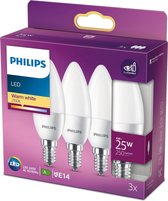 Philips LED Kaars Mat - 25 W - E14 - warmwit licht - 3 stuks