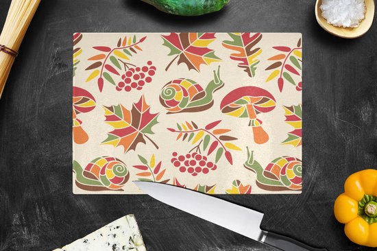 Planche à découper en Verres - 28x20 - Automne - Escargots - Motif - Planches à découper en Glas