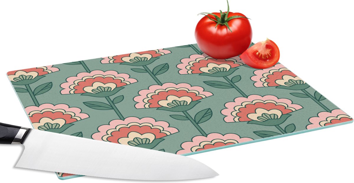 Glazen Snijplank - 28x20 - Bloemen - Retro - Patronen - Snijplanken Glas