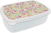 Broodtrommel Wit - Lunchbox - Brooddoos - Meisje - Lolly snoep - Boom - Patronen - Girl - Roze - Kinderen - Kindje - 18x12x6 cm - Volwassenen