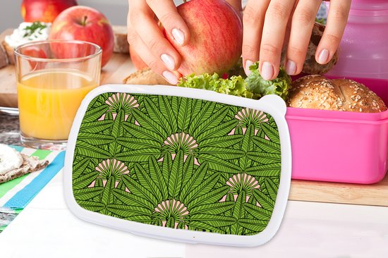 Lunch box Rose - Lunch box - Boîte à pain - Feuille de palmier - Motifs - Jungle - Tropical - 18x12x6 cm - Enfants - Fille