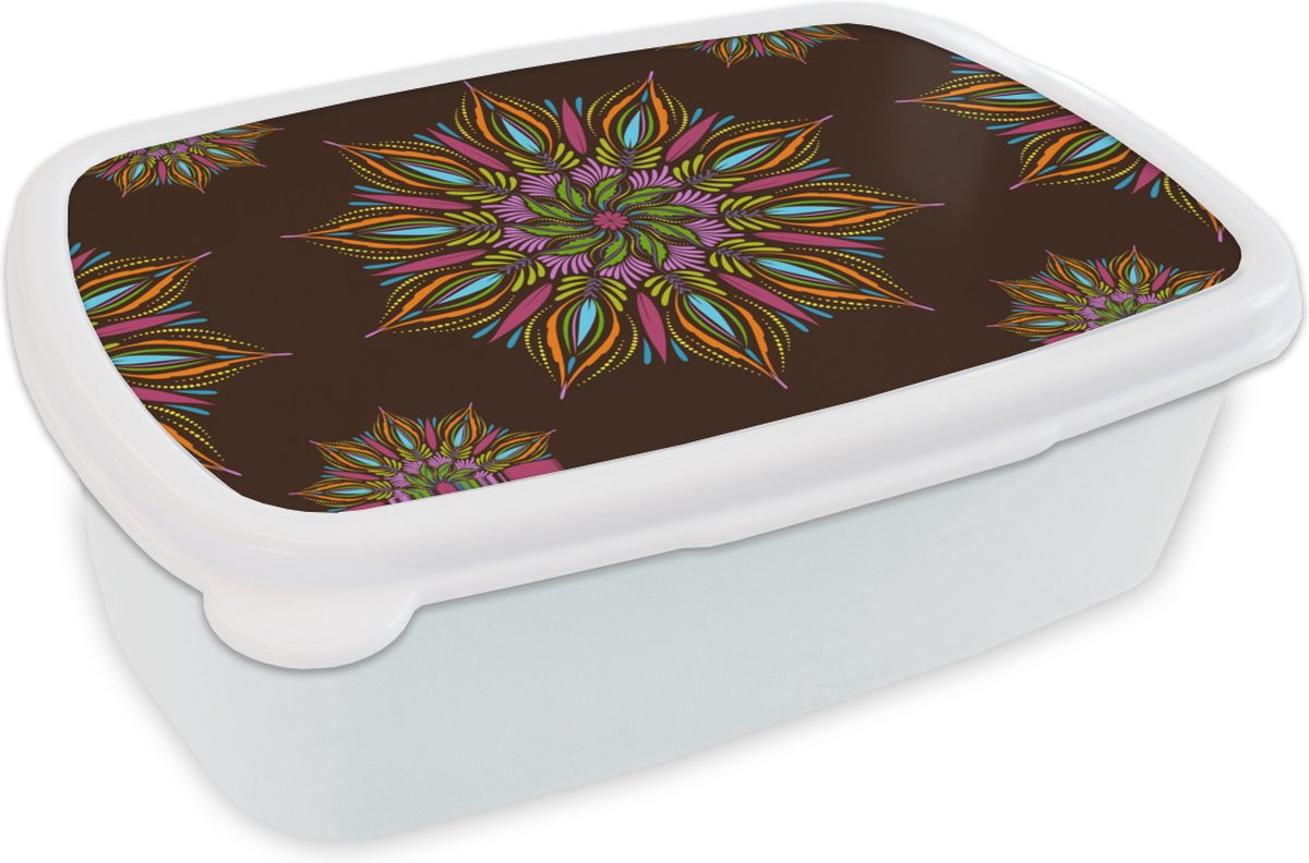 Broodtrommel Wit - Lunchbox - Brooddoos - Mandala - Design - Bohemian - 18x12x6 cm - Volwassenen