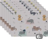 Placemat - Placemats kunststof - Katten - Huisdieren - Patronen - 45x30 cm - 6 stuks - Hittebestendig - Anti-Slip - Onderlegger - Afneembaar