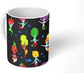 Mok - Koffiemok - Meisje - Zeemeermin - Fruit - Patronen - Girl - Kids - Kinderen - Mokken - 350 ML - Beker - Koffiemokken - Theemok