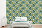 Behang - Fotobehang Retro - Design - Jaren 70 - Bloem - Breedte 450 cm x hoogte 300 cm