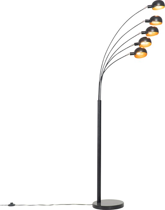 QAZQA sixties - Design Vloerlamp | Staande Lamp - 5 lichts - H 1980 mm - Zwart Goud - Woonkamer | Slaapkamer