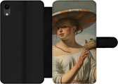 Bookcase Geschikt voor iPhone XR telefoonhoesje - Meisje met een brede hoed - Schilderij van Caesar Boëtius van Everdingen - Met vakjes - Wallet case met magneetsluiting