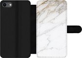Bookcase Geschikt voor iPhone SE 2020 telefoonhoesje - Marmer print - Steen - Wit - Goud - Marmer printlook - Steen - Luxe - Met vakjes - Wallet case met magneetsluiting