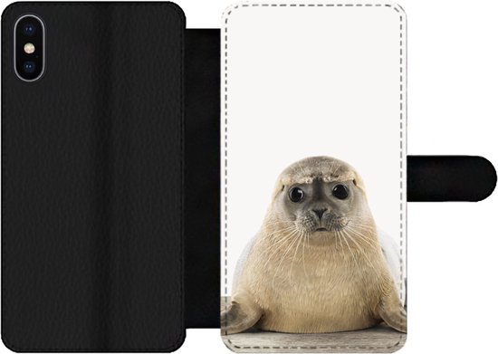 Bookcase Geschikt voor iPhone XS telefoonhoesje - Zeehond - Dieren - Kind - Jongens - Meisjes - Kinderen - Met vakjes - Wallet case met magneetsluiting