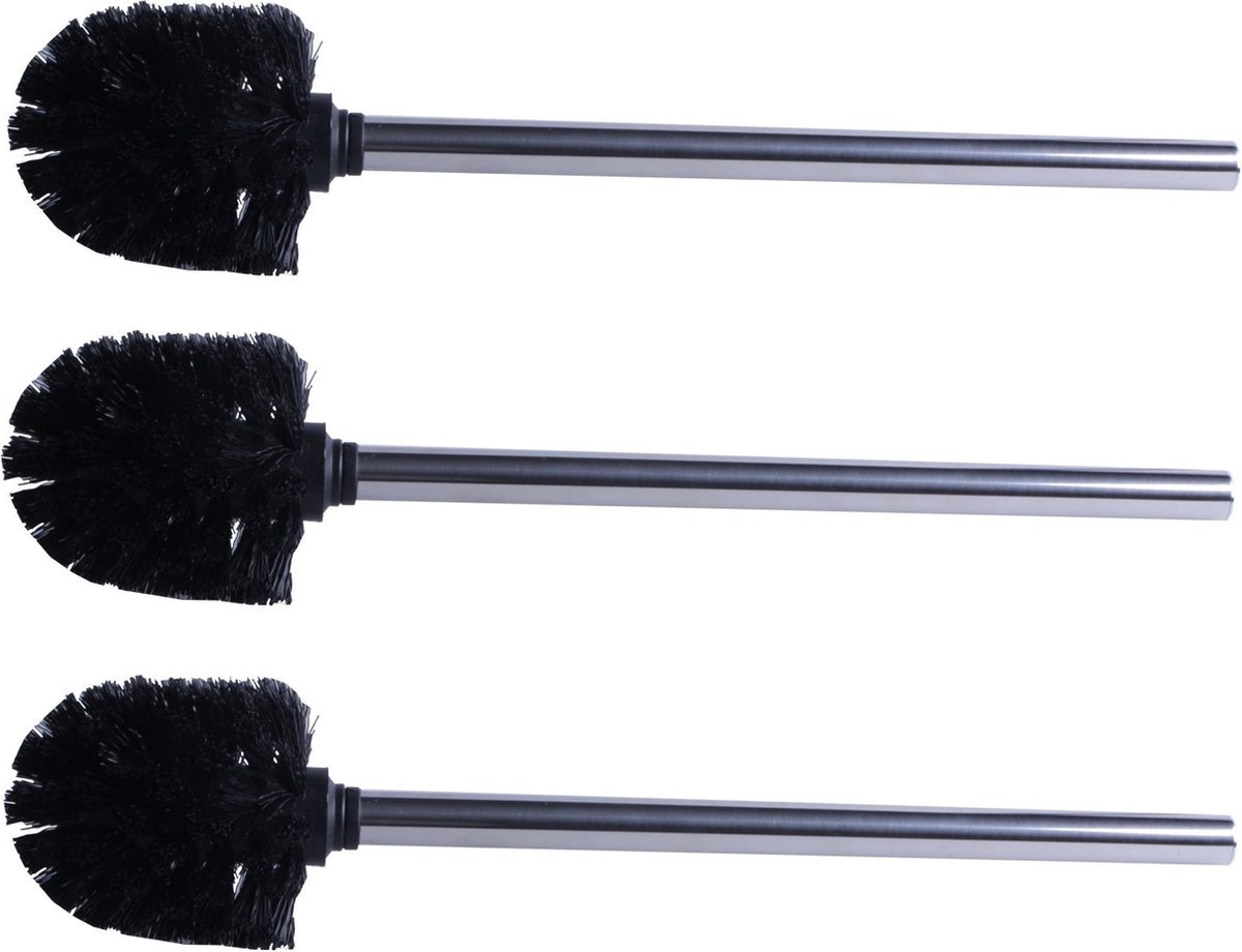 Set van 3x stuks RVS toiletborstels/wcborstels zwart - 34 cm - Roestvast staal