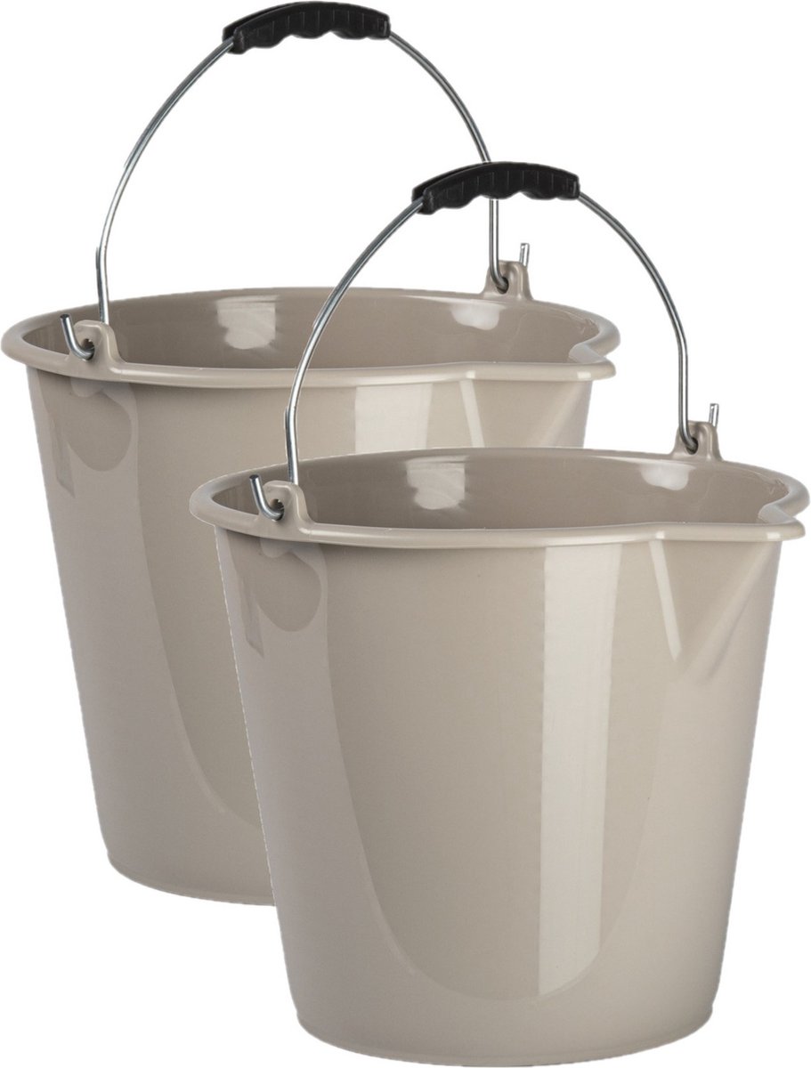 PlasticForte Emmer - 2x stuks - taupe - 9 liter - schoonmaak emmer - met schenktuit