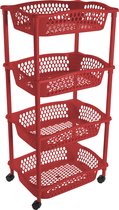 Keuken opberg trolleys/roltafels met 4 manden 86 x 41 cm rood - Etagewagentje met opbergkratten