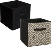 Set van 2x stuks opbergmanden/kastmanden 29 liter zwart/creme polyester 31 x 31 x 31 cm - Opbergboxen - Vakkenkast manden
