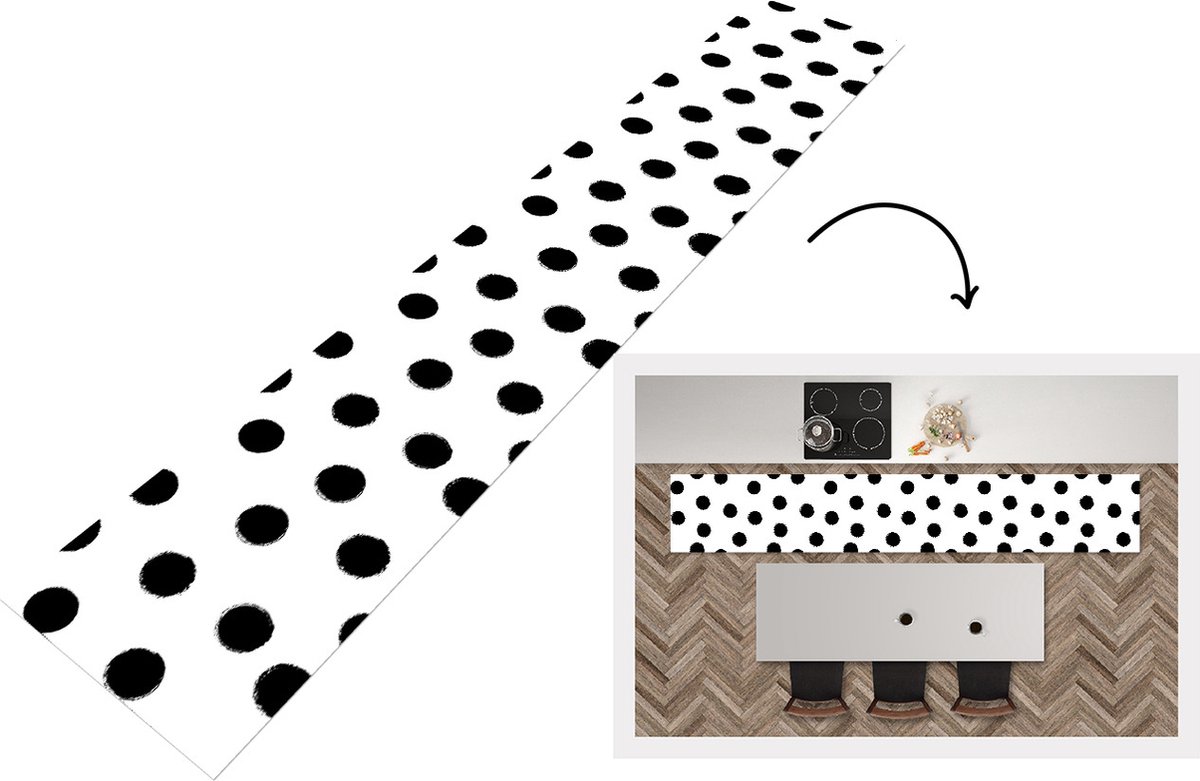 KitchenYeah Keukenloper - Keukenmat - Stippen - Patroon - Zwart Wit - Keuken vloerkleed
