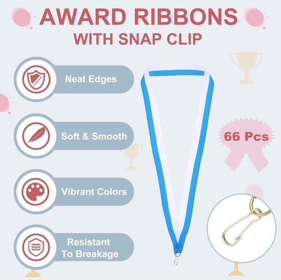 Clicks Ribbons Award Neck Ribbons met Click Clips - 66 Pcs Polyester Medal Lanyards ...