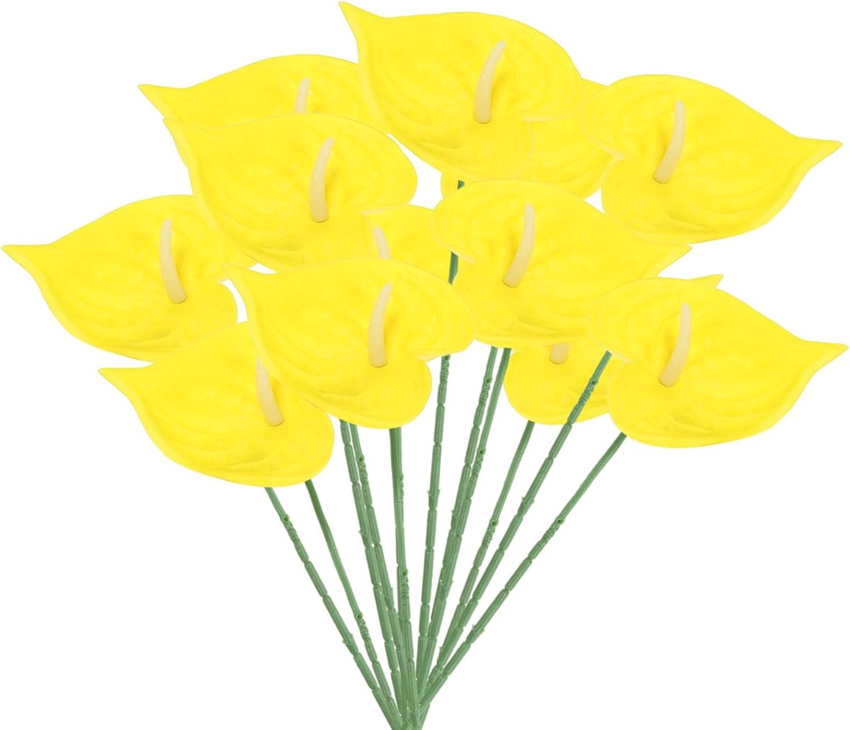 Artificial Anthurium Lily Flowers - 10 Pieces - Permanente Bloemarrangementen - Boeket voor Thuisdecoratie - Bruiloft en Festival - Geel