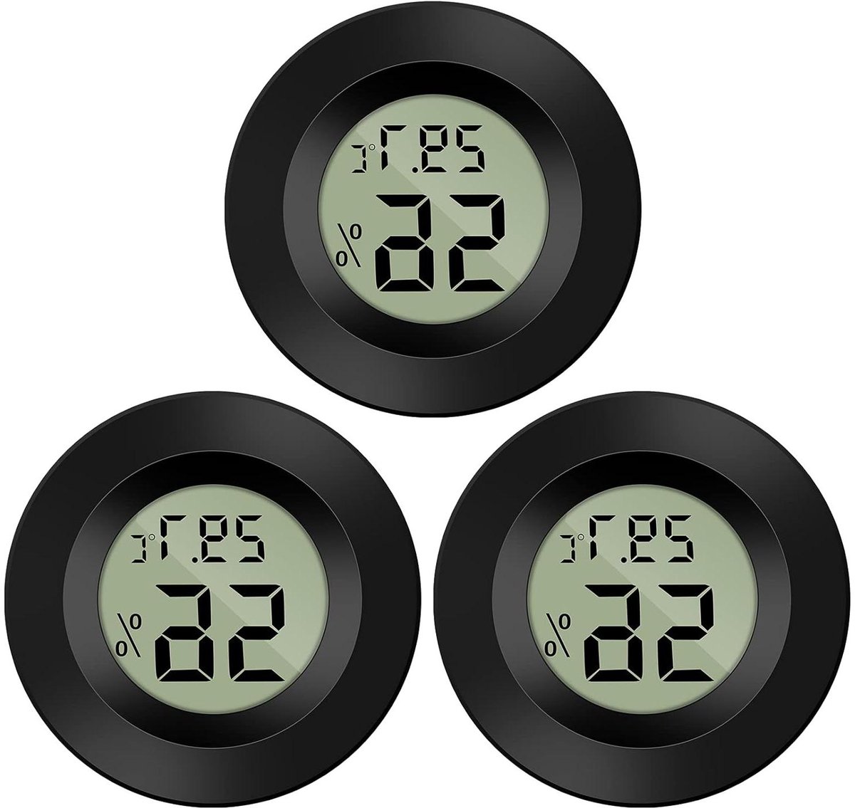 Minithermometer en hygrometer voor koelkast en aquarium - LCD Display - Meet Temperatuur en Luchtvochtigheid - Set van 3 - Bereik: -50°C tot +70°C