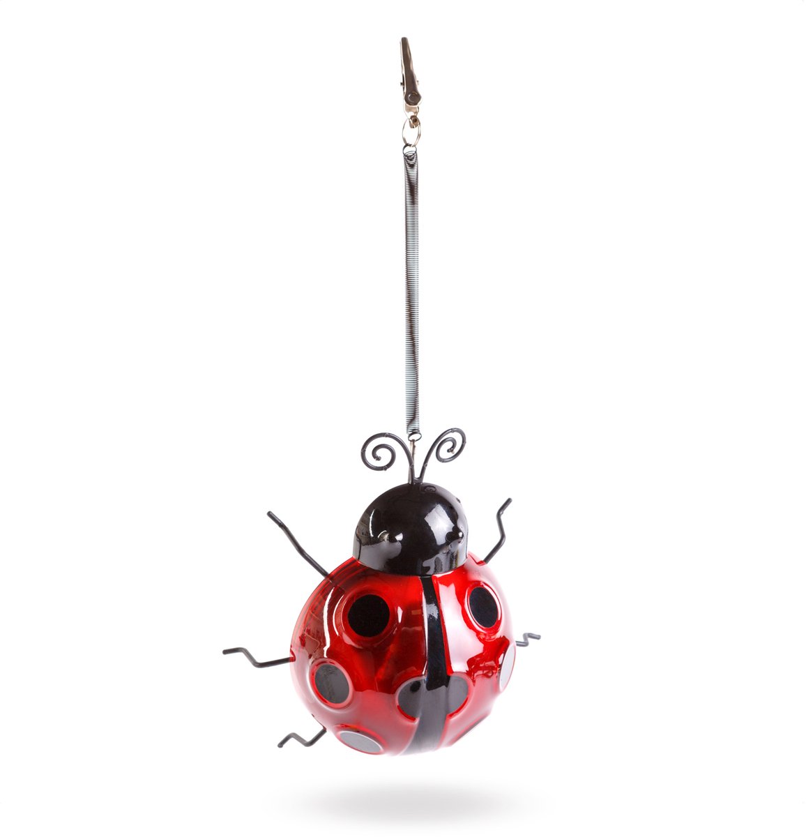 Solar Lantaarn Lieveheersbeestje – Met Grondspies / Clip – 6 LED’s – Koel Wit – Rood – 15 X 7 X 16 Cm – Op Zonne-Energie – Automatisch Aan Bij Schemer – Decoratieve Tuinverlichting [11771A]