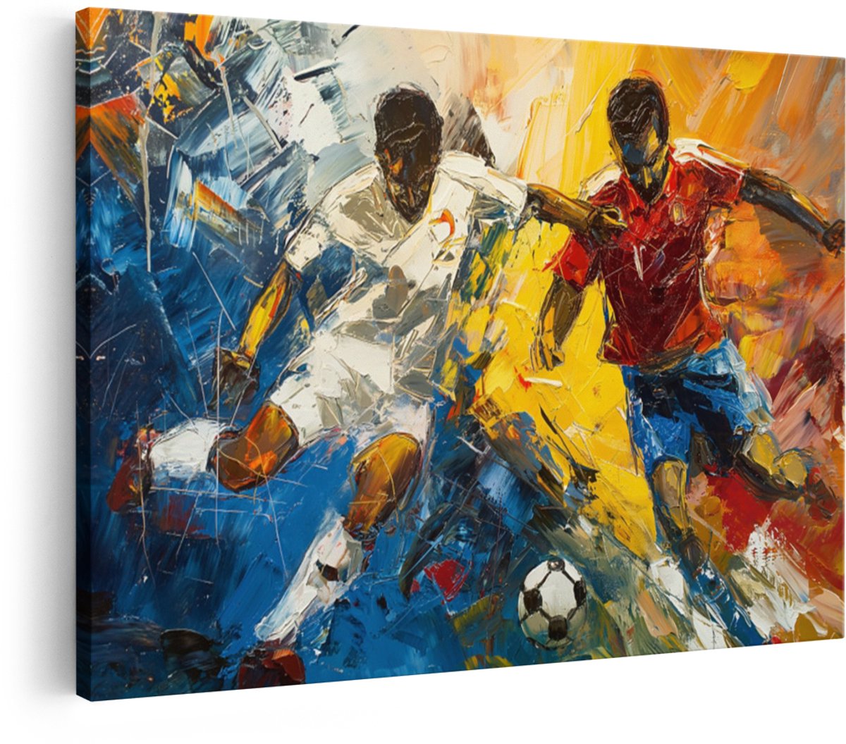 Artaza Canvas Schilderij Voetbal - 120x80 cm - Wanddecoratie Voetballers - Muurdecoratie Kleurrijk - Decoratie Olieverf Sport