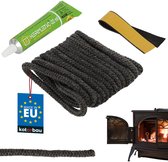 KOTARBAU® Kachelkoord Met Lijm, Ovenafdichtkoord, Glasvezel, ? 6 mm, 2,5 m, Glasvezelkoord, Hittebestendig Afdichtingskoord, Kachelafdichting, Vuurvast Koord, Deurkoord Kachel, Zwart