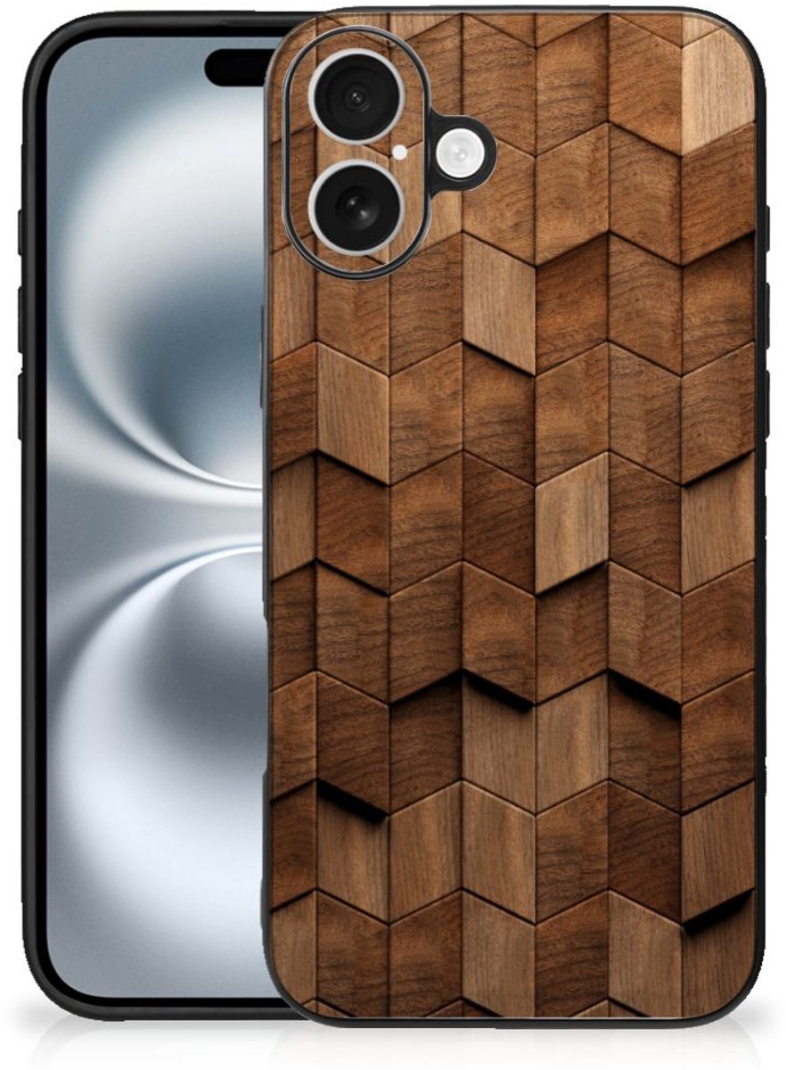 Houten Print Telefoonhoesje voor iPhone 16 Plus Wooden Cubes