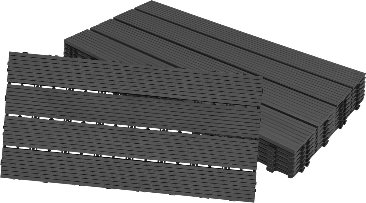 Aufun WPC Terrastegels Houtlook 1m² - 6 Stuks 30x60cm Kliksysteem Antraciet Tuin&Balkon