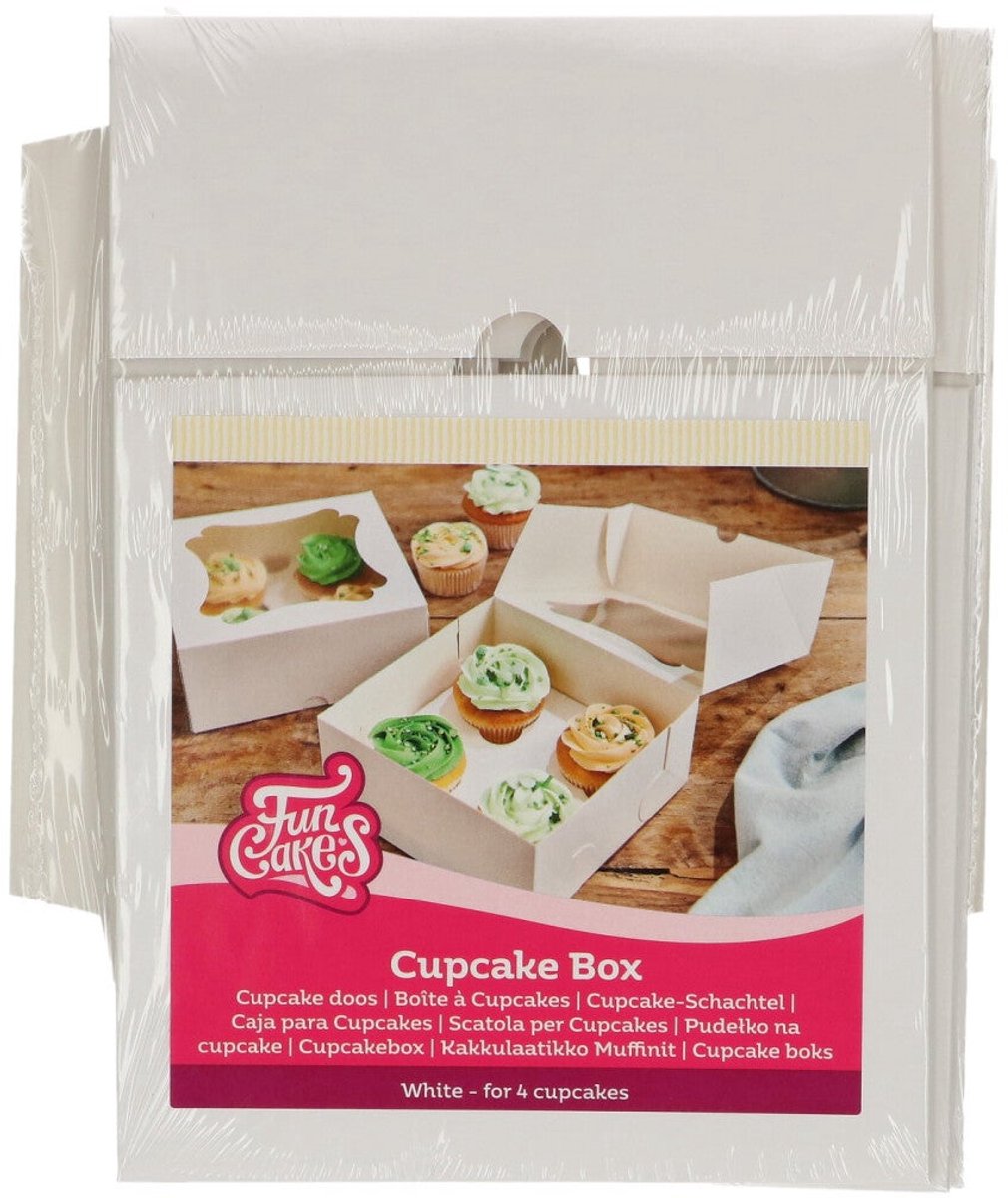 FunCakes Cupcake Doos voor 4 Cupcakes of Muffins - Wit - 3 Stuks - Cupcake Bewaardoos