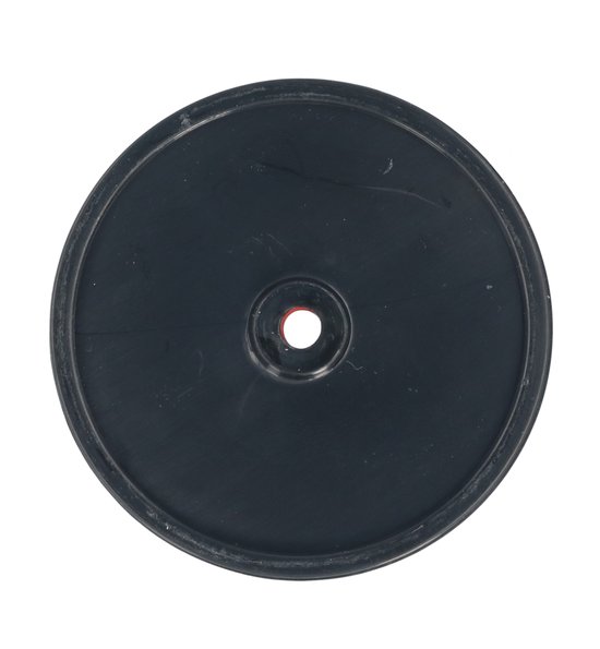 Zwarte behuizing van een ronde reflector met een centraal rood gat.