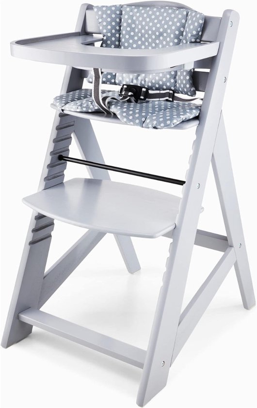 Aurixi® Kinder Eetstoel - Babystoel Voor Aan Tafel Met Dienblad - Baby Stoel Voor Eten - Meegroei Kinderstoel Inklapbaar - Baby stoeltje Zitten - Meegroeistoel – Kindereetstoel - Grijs - 32cm x 44cm x 87 cm