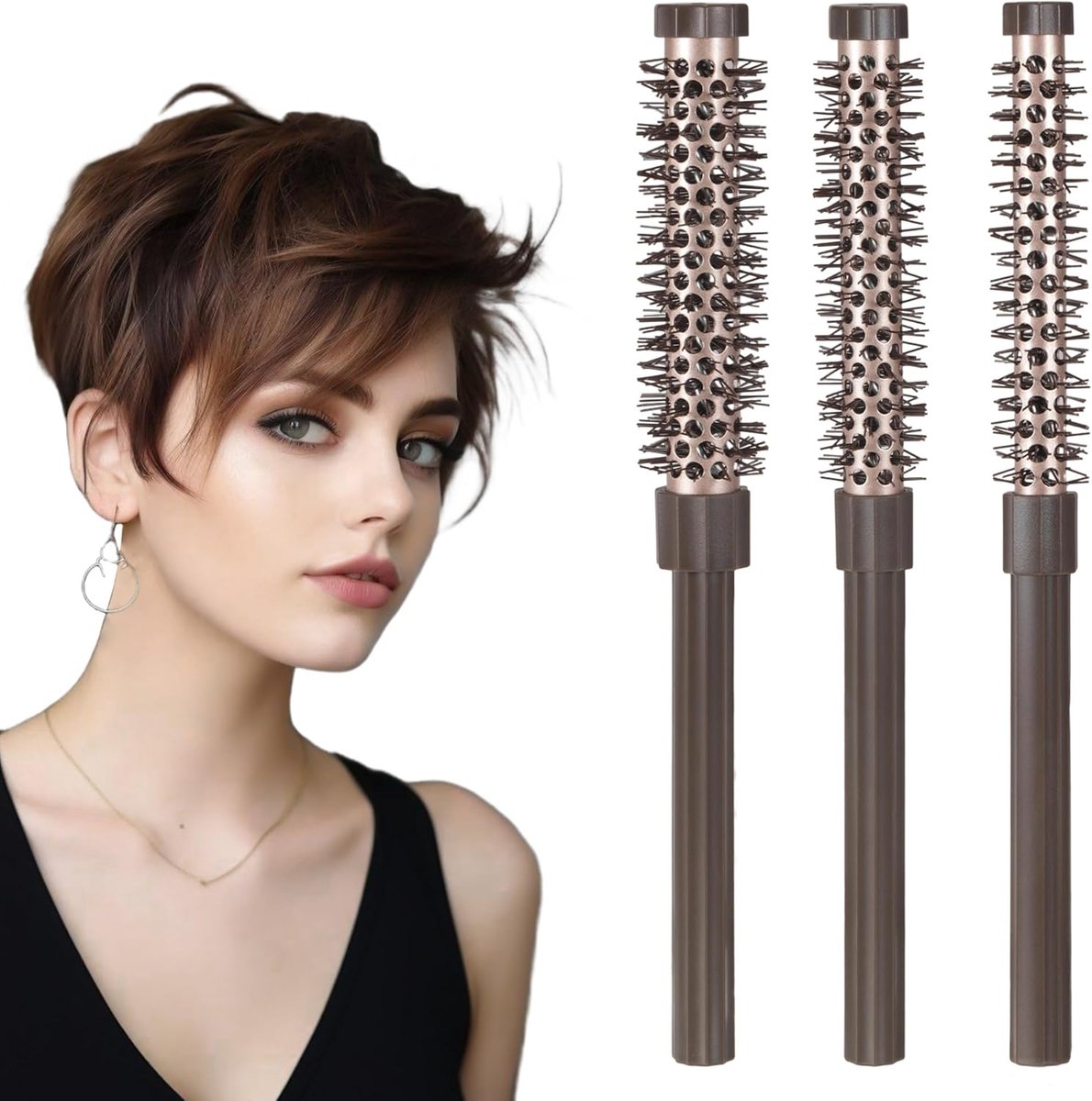 3-delige Ronde Borstel Set voor Föhnen en Stylen - Mini Haarborstels voor Kort Haar en Volume
