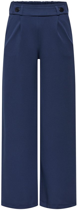 Donkerblauwe wijde broek met knopen en elastische tailleband.