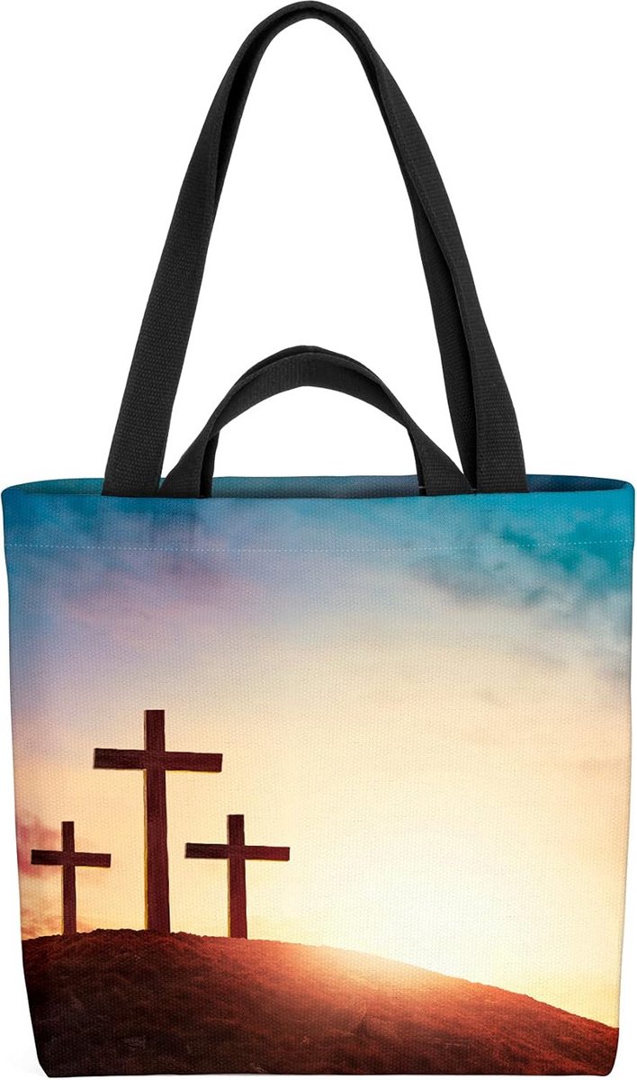 Grote Duurzame Canvas Shopper Tas Kruizen Landschap - Herbruikbare Boodschappentas 33x33x14cm