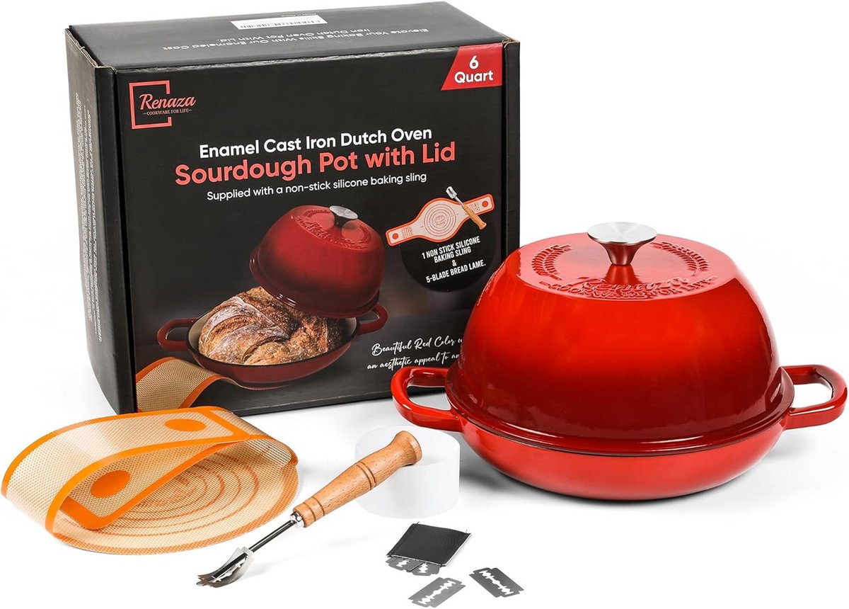 Geëmailleerde Gietijzeren Dutch Oven voor Zuurdesem Brood & Stoofschotels - 6 Qt