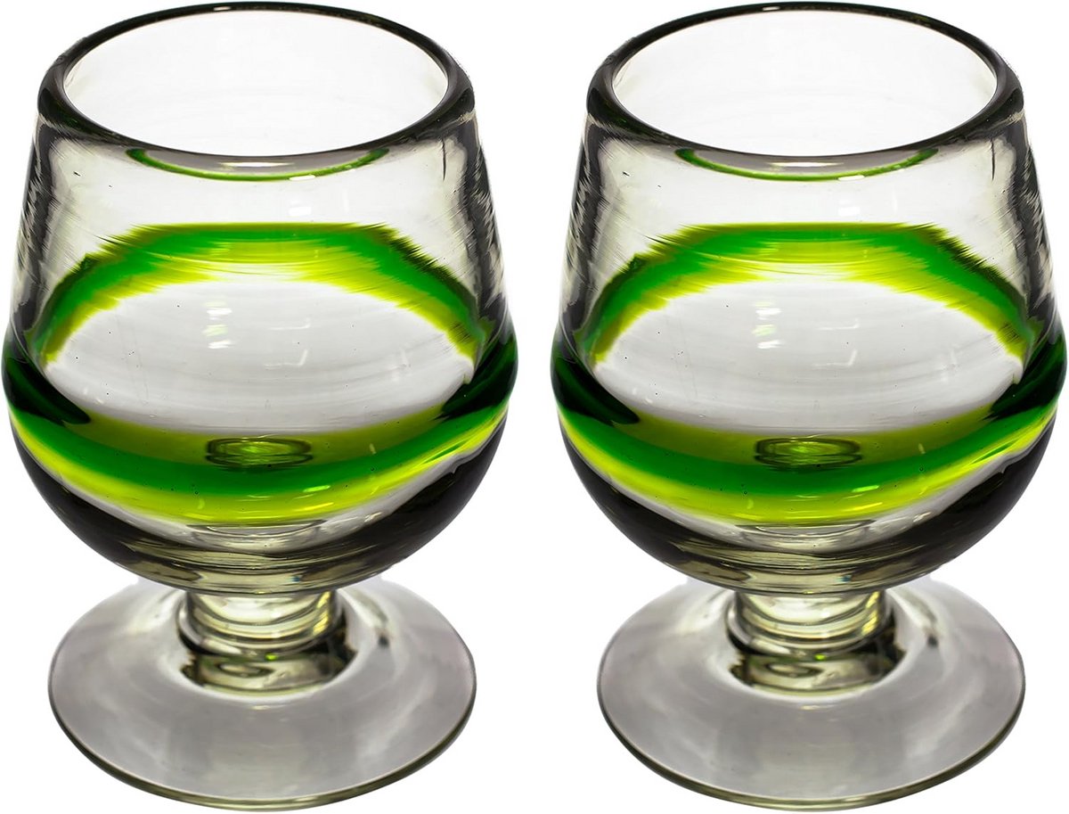 Set van 2 Handgeblazen Cognac Glazen van Gerecycled Glas in Groene Tint