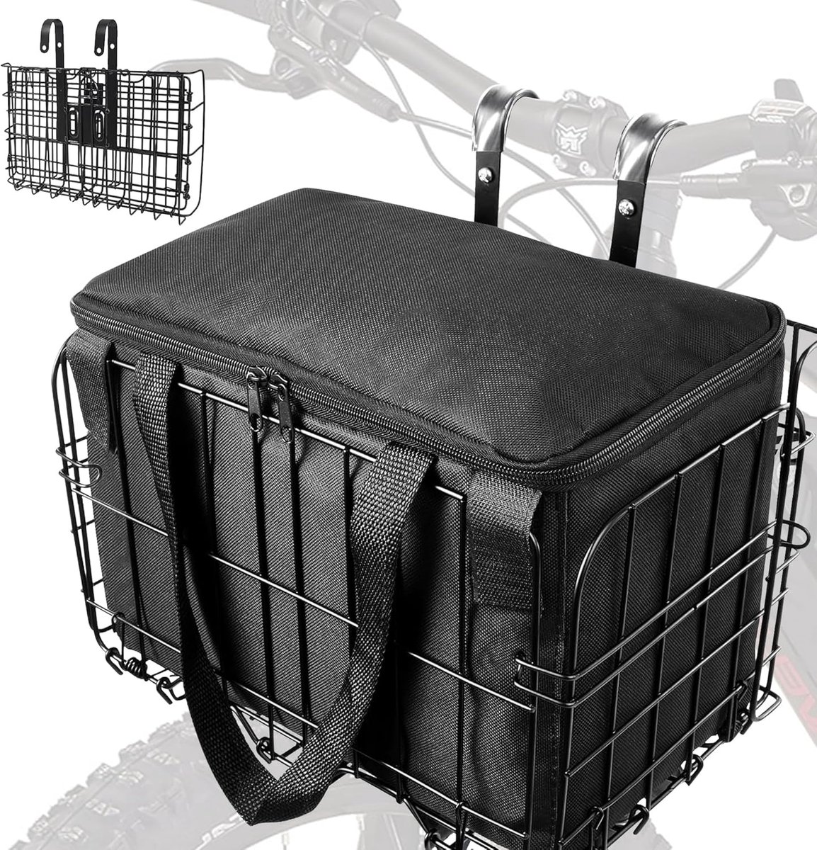 Opvouwbare Metalen Fietsmand Vooraan – Snelontkoppeling - Afneembare Binnenzak – Geschikt voor E-bike - Huisdieren & Boodschappen - Zwart