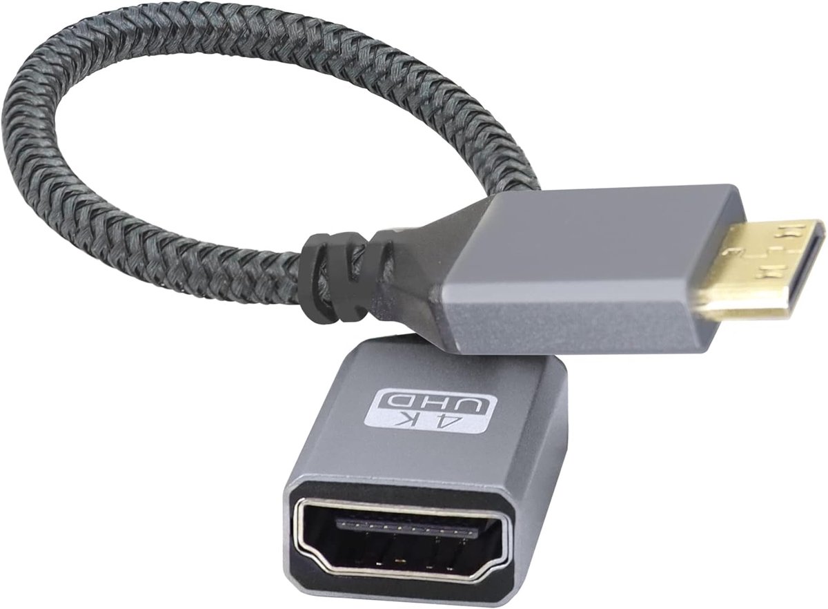 Korte 4K Mini HDMI naar HDMI Verlengkabel (20cm) - Gevlochten en Duurzaam