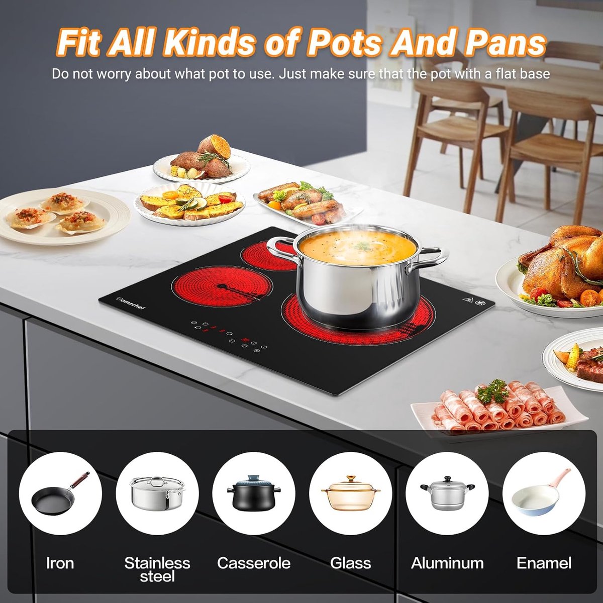 Inbouwkookplaat Keramisch 60 cm - 3 Zones - Touch Control - Timer & Veiligheidsslot