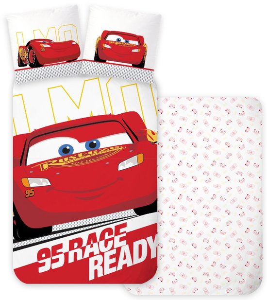 Cartoon Autobeddengoedset voor kinderen jongens, Wheels autodekbedovertrekken 140 x 200 cm met kussenslopen 80 x 80 cm, kinderbeddengoed (A4, 135 x 200 cm 80 x 80 cm