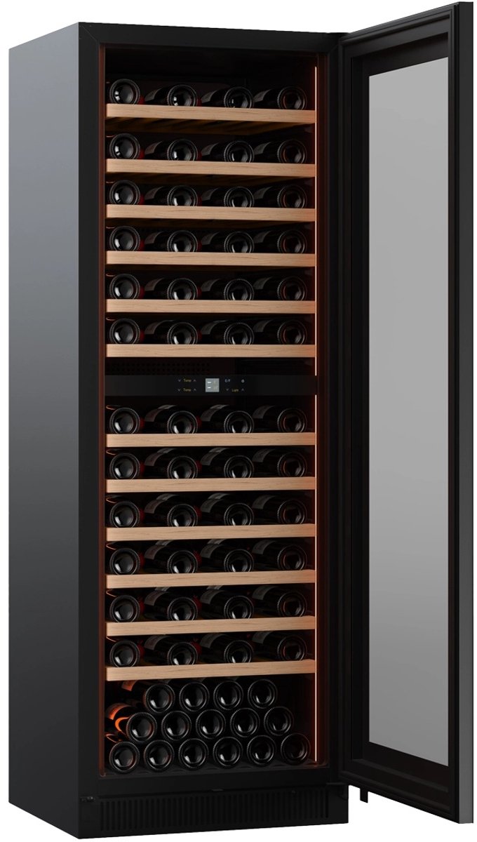 Wijnkoelkast - Pevino Noble - 123 flessen - 2 temperatuurzones - zwart glas