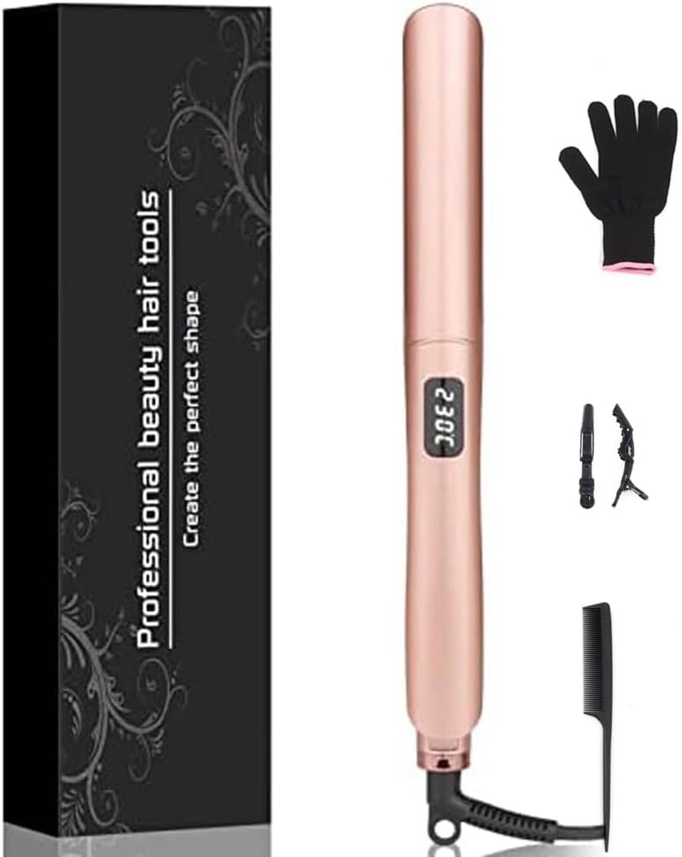 Professionele Keramische Stijltang 2-in-1 voor Alle Haartypes met LCD Display