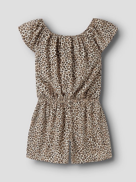Jumpsuit met luipaardprint, ruches en strikceintuur.