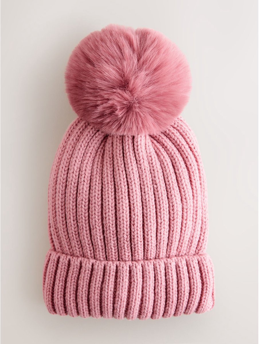 Next - Meisjes - Geribbelde beanie met pompon - Roze