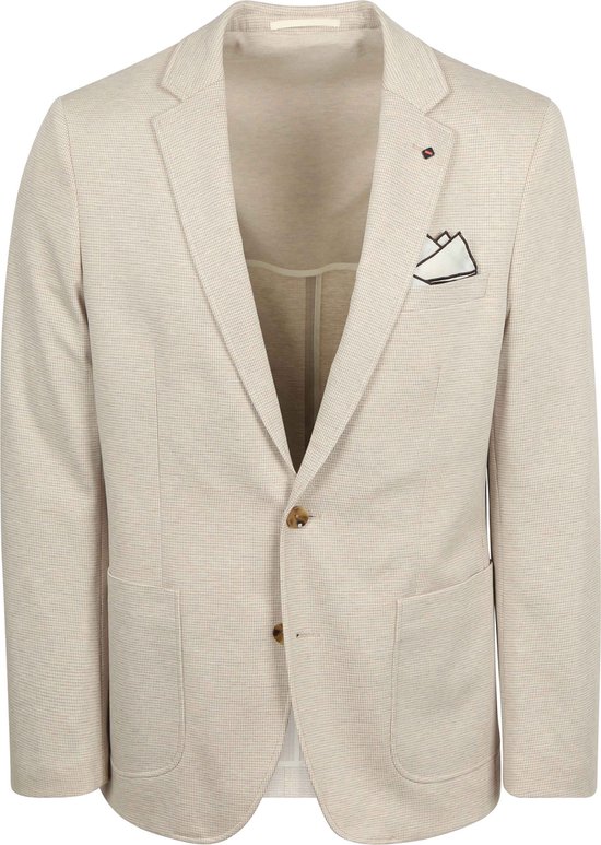 Nette beige colbert met een subtiele ruit en twee klepzakken. Heeft een pochet.