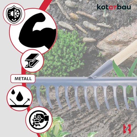 KOTARBAU® Tuinhark, Bladhark, Staal, 36 cm, Marineblauw, met Houten Steel, 136 cm, 14 Tanden, voor Gazon, Stevige Hark, Metalen Hark, Ergonomisch Tuingereedschap van Merkloos	 — afbeelding 5