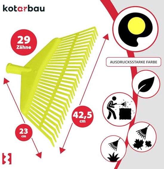 KOTARBAU® Bladhark, Tuinhark van Kunststof, 42,5 cm, Kersen, zonder Steel, Gazonhark, Waaierbezem, Lichtgewicht Hark, Stevige Hark van KOTARBAU — afbeelding 4
