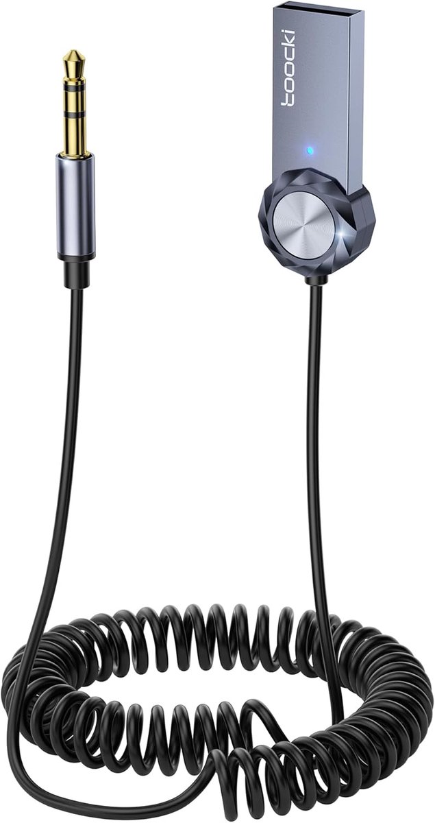 Bluetooth 5.1 Audio Ontvanger voor Auto: Aux & USB Adapter met 3.5mm Jack en Spiraalkabel