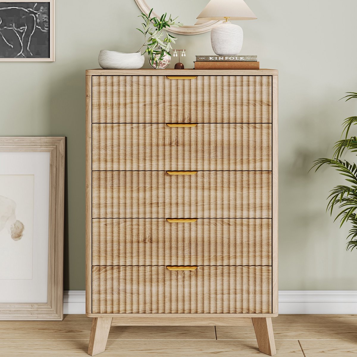Aneutr Commode met 6 laden, moderne commode wit slaapkamer