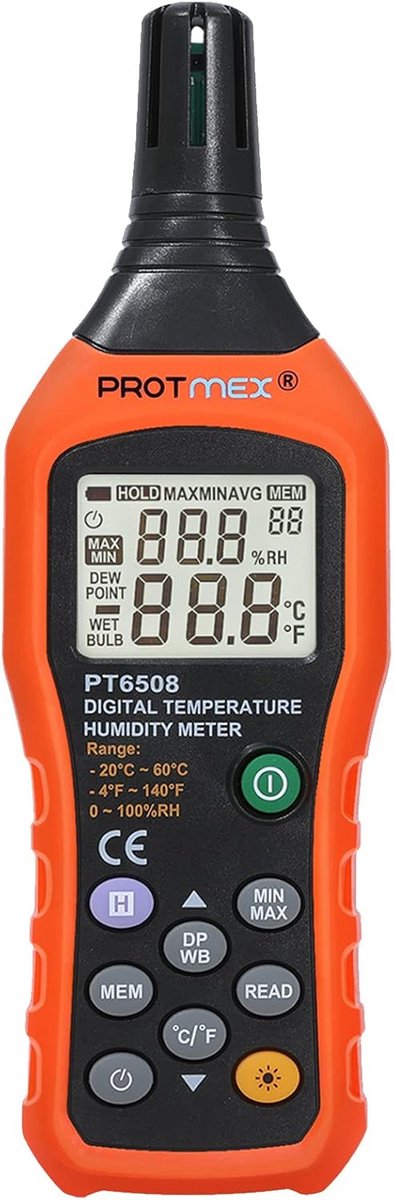 Digitale Thermo-hygrometer Binnen Buiten met Dauwpunt en Natte Bol Meting